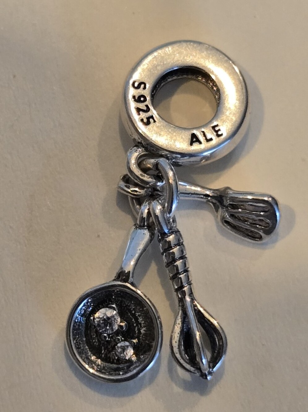Sterling Silver Charm Dangle Frying Pan, Whisk, & Spatula